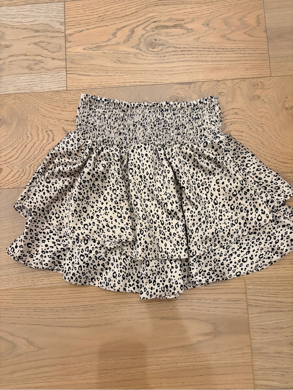 Altar'd State Beige and Black Leopard Print Tiered Skater Skirt